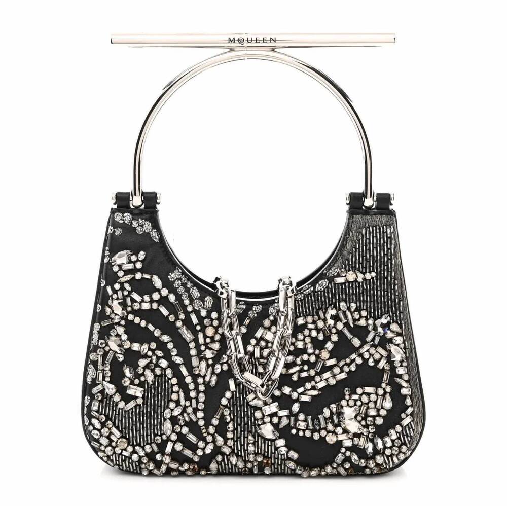 NEW ALEXANDER MCQUEEN women's 6990 mini t-bar crystal & bead embellished bag in